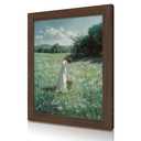 Framed Canvas Wall Art of Girl Picking Flowers in Meadow – Cottagecore Vintage-Style Landscape with Oil Painting Texture – Rustic Farmhouse Décor for Living Room or Bedroom – 16x24 inch