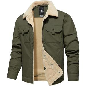 Men's Winter Jacket, Cotton Sherpa Fleece Lined Jacket, Warm Trucker Cargo Coats with Pockets (Small, Army Green)