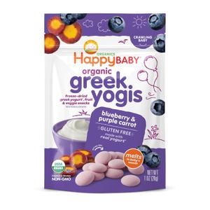 Happy Baby Organics Greek Yogis Freeze Dried Yogurt & Fruit Snacks, Blueberry & Purple Carrot, Packaging May Vary, 1 Oz, Best By 05 NOV 2025