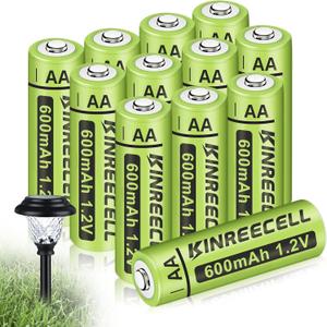 Rechargeable AA Batteries, Ni-MH Double A 600mAh Solar Batteries High Capacity 1.2V Pre-Charged for Outdoor Solar Lights(12pack)
