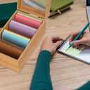 Bamboo Index Card Organizer - 3x5 Index Card Holder Box With Dividers - Wood Recipe Box With Lid - 4 Compartments For 1200 Cards - 5.9"W x 10"D x 4"H