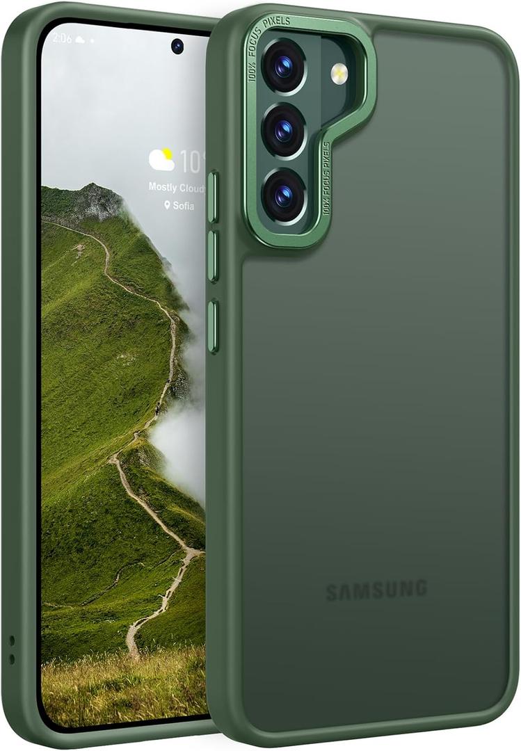 Rayboen for Samsung Galaxy S22 Plus Case, Translucent Frosted Hard Back Silicone Edge Skin Feel Anti-Fingerprint Anti-Scratch Protective Slim Phone Cover for Samsung S22+ Plus 5G, Matte Green