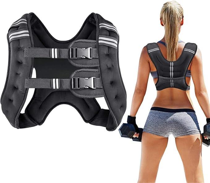 Prodigen Weighted Vest for Women and Men 8 12 16 20 25 30 Lbs with Reflective Stripe and Double Adjustable Buckle Straps Weight Vests for Strength Training, Jogging, Cardio, Weight Loss (Black, 12LBS)