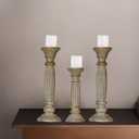 Traditional Gray Wash Eco-Friendly Handmade Mango Wood Set of Three 15",12" & 15" Pillar Candle Holder