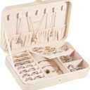 LANDICI Small Jewelry Box for Women Girls, PU Leather Travel Jewelry Case, Portable Jewelry Organizer Storage Holder Display for Ring Earrings Necklace Bracelet Brooch Men Kids Gift, Apricot