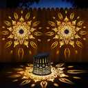 Likiyol 2025 Upgraded 2 Pack Mandala Solar Fence Lights Ultra Bright Fence Lights Solar Powered IP65 Waterproof Deck Light for Stair Yard Garden Outdoor Wall Decor, Warm White