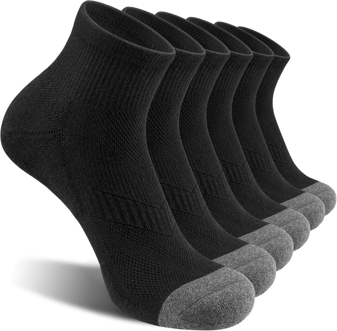 Lapulas 6 Pack Men's Ankle Socks Cotton Cushioned Athletic Running Socks for Women (Medium, Black)