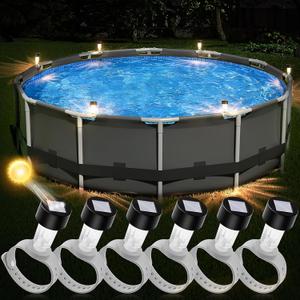 BITIWEND Pool Lights 6 Pack Solar Outdoor Lights for Framed Above Ground Pools, Waterproof Swimming Pool Accessories Light, Outdoor Yard Garden Pool Decoration Night Light (Gray)