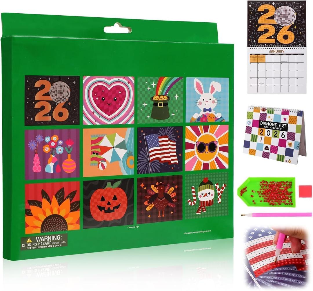 Diamond Painting Calendar, DIY Diamond Art Wall Calendar 2026, Diamond Art Calendar 2026, 12-Month Flip Wall Calendar with To Do List, Diamond Painting Calendars 2026 for Home Office Decoration