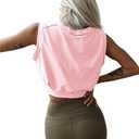 ARRIVE GUIDE Crop Top Athletic Shirts for Women Cute Sleeveless Yoga Tops Running Gym Cotton Cropped Workout Clothes (Pink, M)