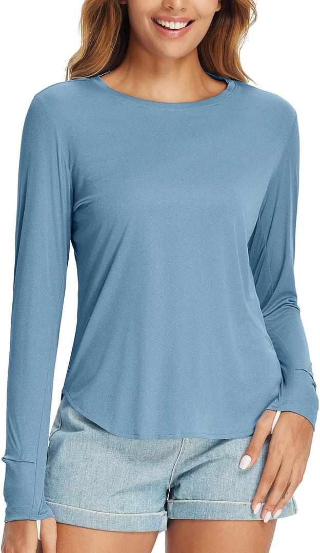 BALEAF Women's Sun Shirts UPF 50+ Long Sleeve Hiking Tops Lightweight Quick Dry UV Protection Outdoor Clothing (Large, Heather Blue)