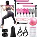 kisnbld Pilates Bar Kit with Resistance Bands, Multifunctional Pilates Bar with 3 Set Exercise Resistance Bands, Portable Pilates Equipment for Women Home Gym Yoga Workouts (Hot Pink)
