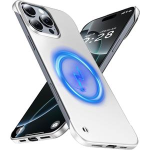 GRECAZO Magnetic Ultra Thin Frosted Designed for iPhone 16 Pro Max Frameless Case 6.9 inch [Compatible with MagSafe] Slim Minimalist Lightweight Matte Hard Cover Protective Borderless Case- Silvery
