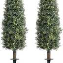 36" Artificial Boxwood Topiary Trees with Ground Spike Set of 2, Outdoor 3ft Faux Boxwood Topiaries Cone Bushes Trees Fake Shrubs Plants Front Porch Decor Outside Garden