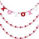 Breling 3 Pieces Valentine's Day Garland Felt Ball Garland, 10ft Pompom Valentines Decorations Banner for Mantle Fireplace Room Valentine Hanging Decor (Pink, XOXO)