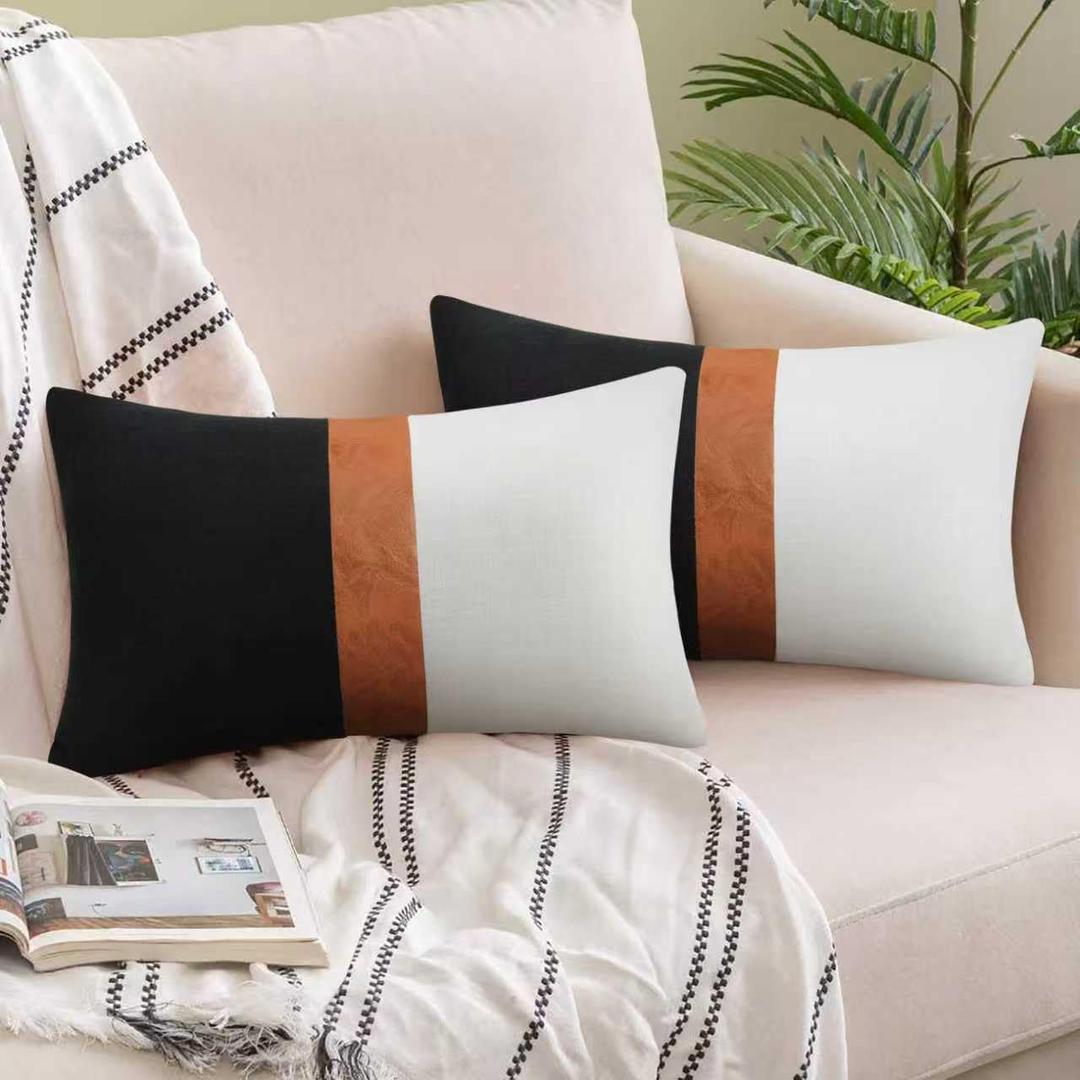 JASEN Farmhouse Throw Pillow Cover 12x20 Inch, Square Throw Pillow Covers Set of 2, Decorative Black and White Throw Pillow Covers for Couch Bed Sofa Living Room Bedroom (No Inserts)