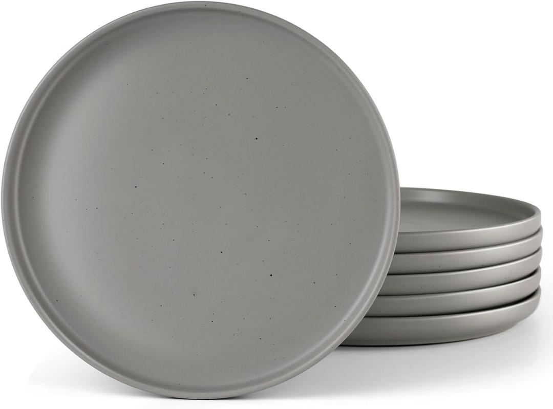 famiware Dawn Speckled Dinner Plates Set of 6, 10.25 inch Large Plate Set, Kitchen Stoneware Serving Dishes with Speckled Design, Microwave and Dishwasher Safe, Matte Dark Gray