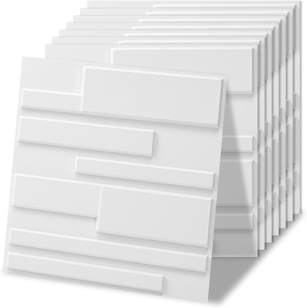 Art3d 20 Pack Decorative 3D Wall Panels, 19 Sq.Feet PVC Interior Wall Decor, 11.8"x11.8", White (Horizontal Lines White)
