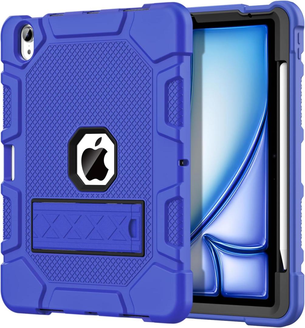 for iPad Air 11-inch (M3/M2) 2025/2024, iPad Air 5th/4th Generation 10.9 Inch Case (2022/2020), Heavy Duty Shockproof Rugged Protective Case with Pencil Holder, Dark Blue