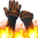 BBQ Gloves, Oven Gloves Original 2 Pack1472 Extreme Heat Resistant, Grilling Gloves Silicone Non-Slip Oven Mitts, Kitchen Gloves for BBQ, Grilling, Cooking, Baking (2 pieces set) (Orange Strips Long)