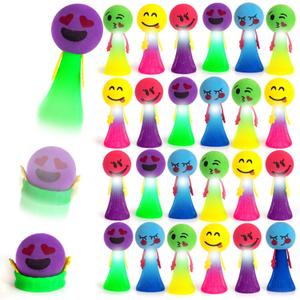 ArtCreativity 24 PC Emoticon Jumping Popper Toys, Light Up Jumping Spring Launchers with Flashing LED's, Pop Up to 4 Feet High, Kids Jumping Toys, LED Light Up Party Favors for Kids Goodie Bags