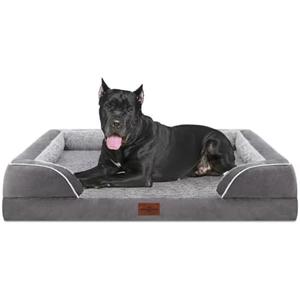 Comfort Expression Orthopedic Dog Bed for Extra Large Dogs 53x42 Inch, Waterproof Supportive Egg Crate Foam XXL Pet Bed with Removable Bolsters, Dog Couch with Washable Cover & Non-Slip Bottom, Grey