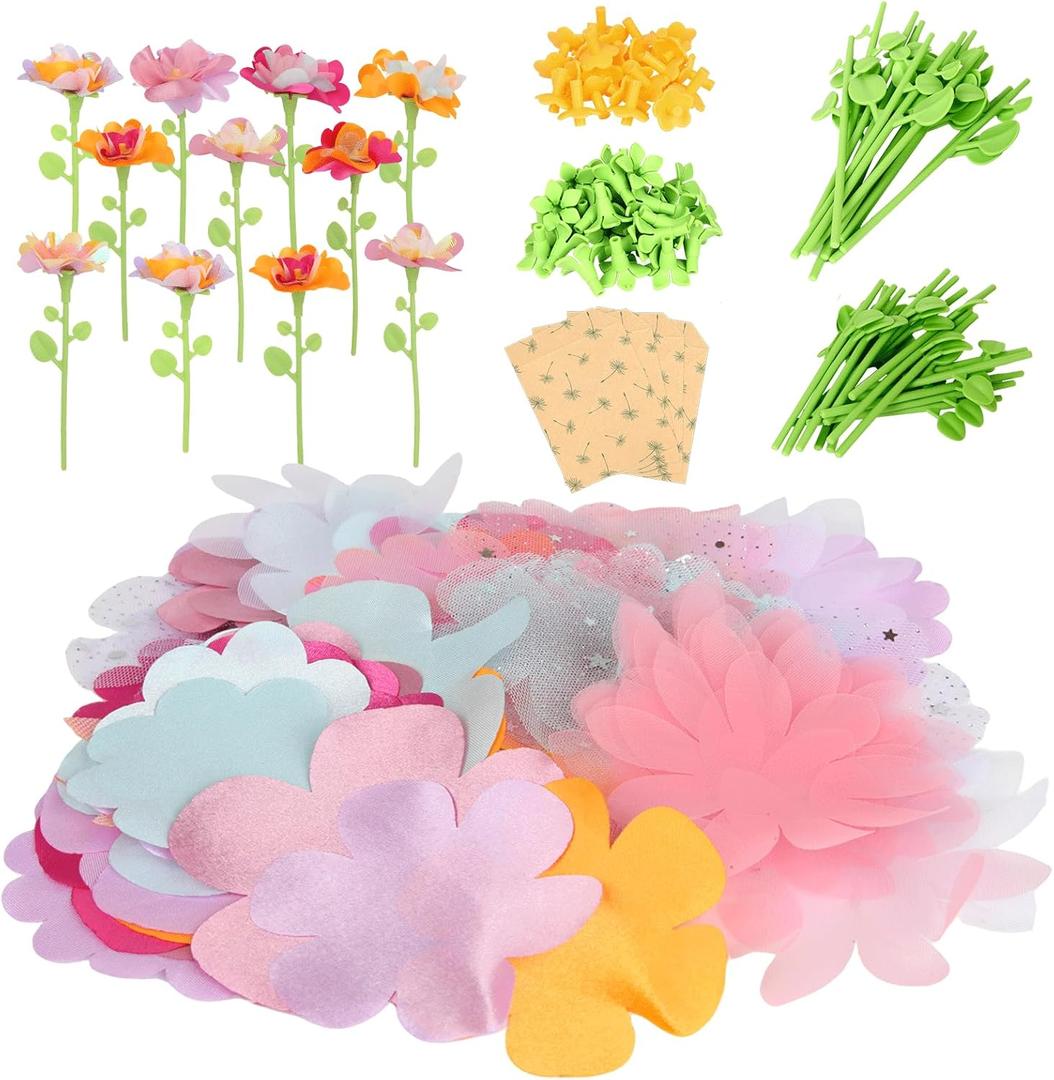 FURNIPLAS Fabric Flower Bouquet Toy Accessories Set, DIY Flowers Making Toy for Stem Refill Kit, Art & Crafts Flower Press Supply Kits, Birthday Christmas Gift for Age 4-8 Girl (Main Kit Not Included)
