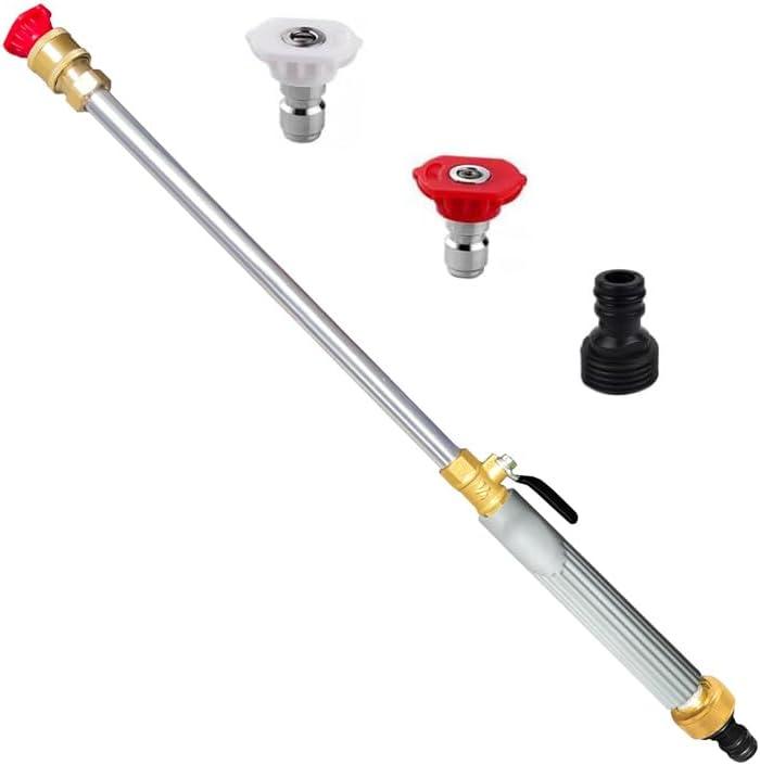 High-Pressure Washer Wand Kit with Brass Finish - Durable Plastic, Universal Threads for Garden Hose (Gray)