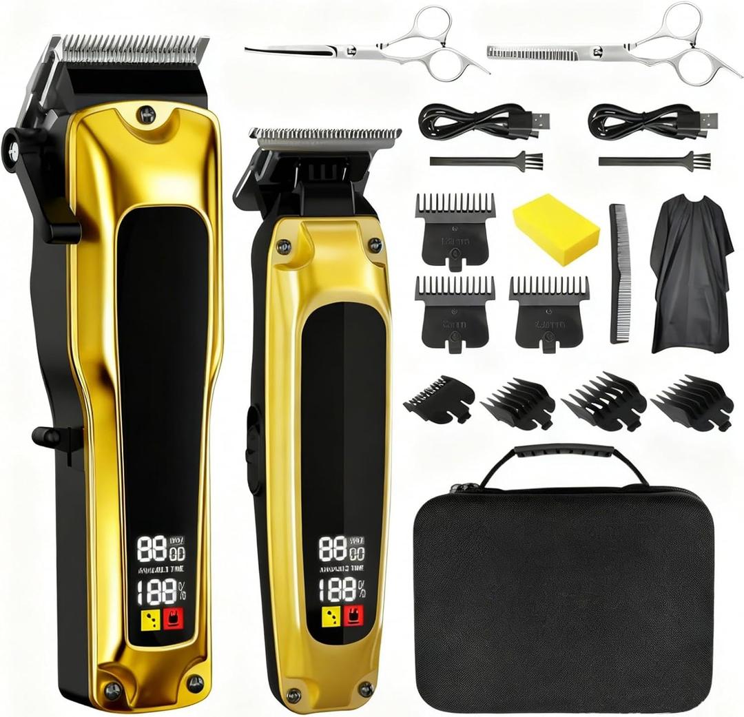 Hair Clippers for Men Professional, Cordless Clippers for Hair Cutting, Zero Gap Trimmer, Mens Clippers and Trimmers Set, Hair Clipper Set &Barber Kit with Case, Scissors and Apron, Mens Gifts