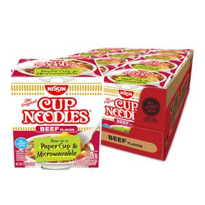 Nissin Cup Noodles Soup, Beef Flavor, Microwaveable Paper Cups, Instant Ramen, 2.25 Ounce (Pack of 12), Best By 06/27/2026