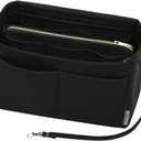 ZTUJO Purse Organizer Insert, Felt Bag Organizer with Metal Zipper, Handbag & Tote Shaper, For Speedy Neverfull Tote, (Slender Large, Black)