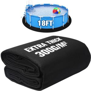 18 FT Pool Liner Pad for Above Ground Pool, 300 G/M Thicker Heavy Duty Round Pool Liner Pad, Puncture Protection Under Pool Padding, Extend Liner Life Durable Eco-Friendly Fabric, Black