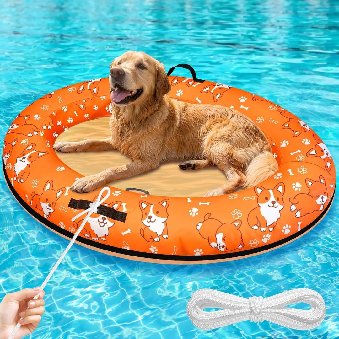 55"x35" Large Dog Pool Float, Inflatable Dog Floats for Lake, Dogs Pool Raft with Rope, Tear-Resistant Stable Support Puppy Floatie for Doggies, up to 70 Lbs