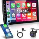 [4G+64G] Android Car Stereo 10.1 Inch Double Din, Hodozzy Touch Screen Radio with Wireless Carplay Android Auto, GPS, Bluetooth, WiFi, FM/RDS Radio, DSP/USB/SWC+AHD Camera