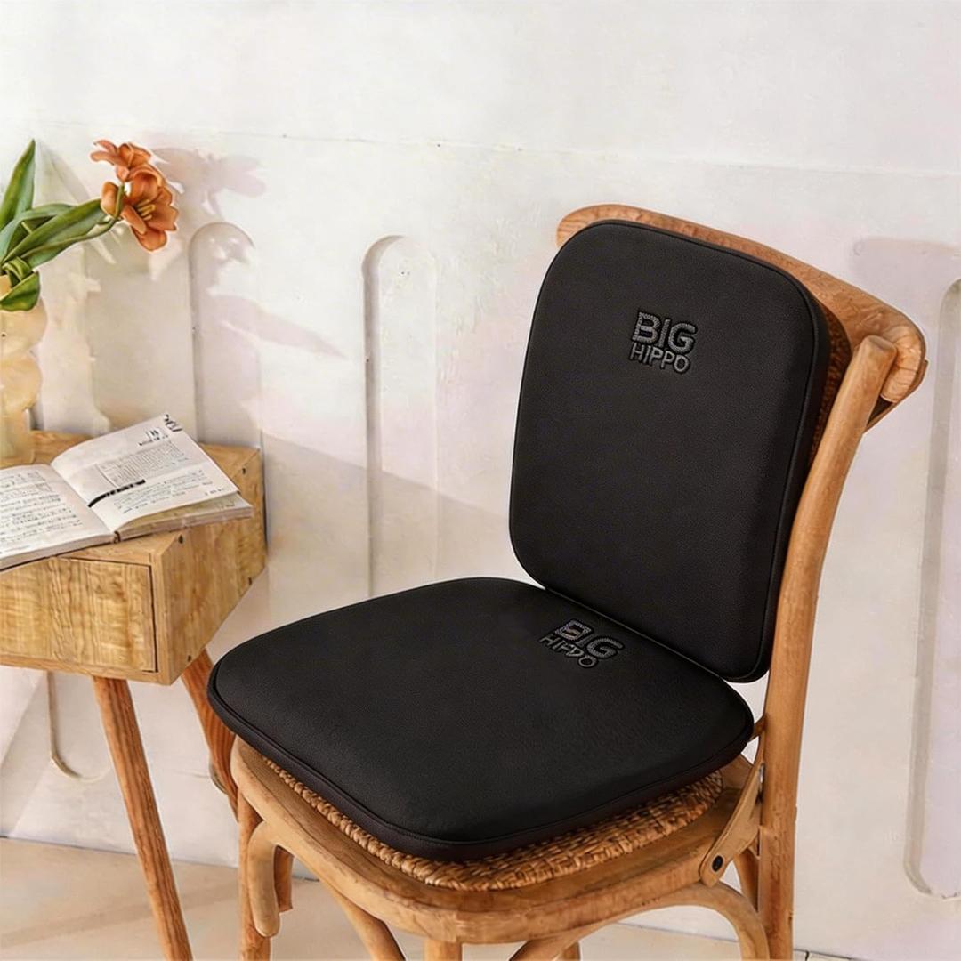 Big Hippo Ergonomic Lumbar Support & Memory Foam Seat Cushion Set - Sciatica & Tailbone Pain Relief for 8+ Hours Sitting - Non-Slip Desk Chair Pad for Office, Car & Wooden Dining Chairs (Black)