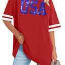 American Flag Shirts Women Oversized USA Shirt 4th of July T-Shirt Patriotic Tee Star Stripe Short Sleeve Tops (Red3, Small)