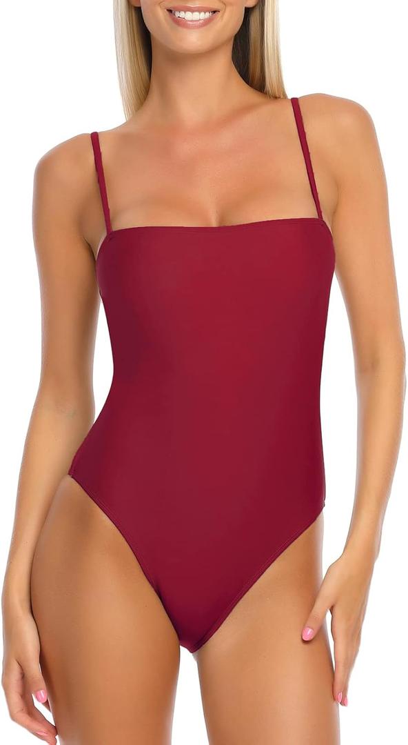 RELLECIGA Women's Bandeau One Piece Swimsuits (Medium, Wine Red)