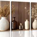 3Pcs Framed Modern Minimalist Canvas Wall Art Flowers and Vase Paintings Pictures Brown Vertical Wood Grain Background Posters Prints Natural Wabi Sabi Wall Decor for Living Room Bedroom Decoration, 16x24, Framed