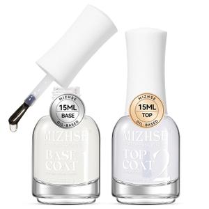 MIZHSE Base and Top Coat Nail Polish Quick Dry, 15 ml 0.5 fl oz Basic Nail Polish Non Gel Air Dry Fast, Protective High-Glossy Shiny Clear Long Lasting Nail Art Manicure at Home