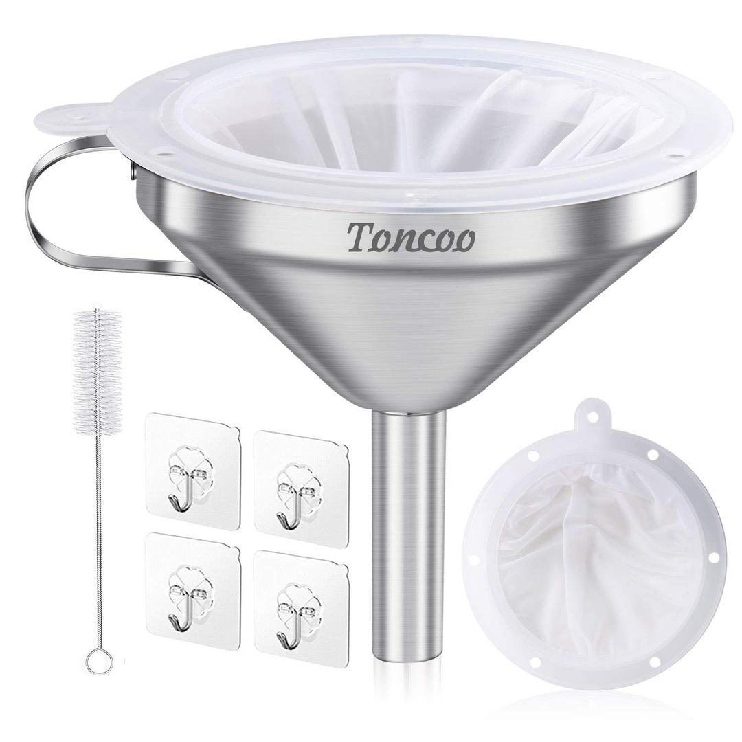 5-Inch Premium Stainless Steel Funnel with 200 Mesh Food Strainer, Kitchen Funnel for Bottles