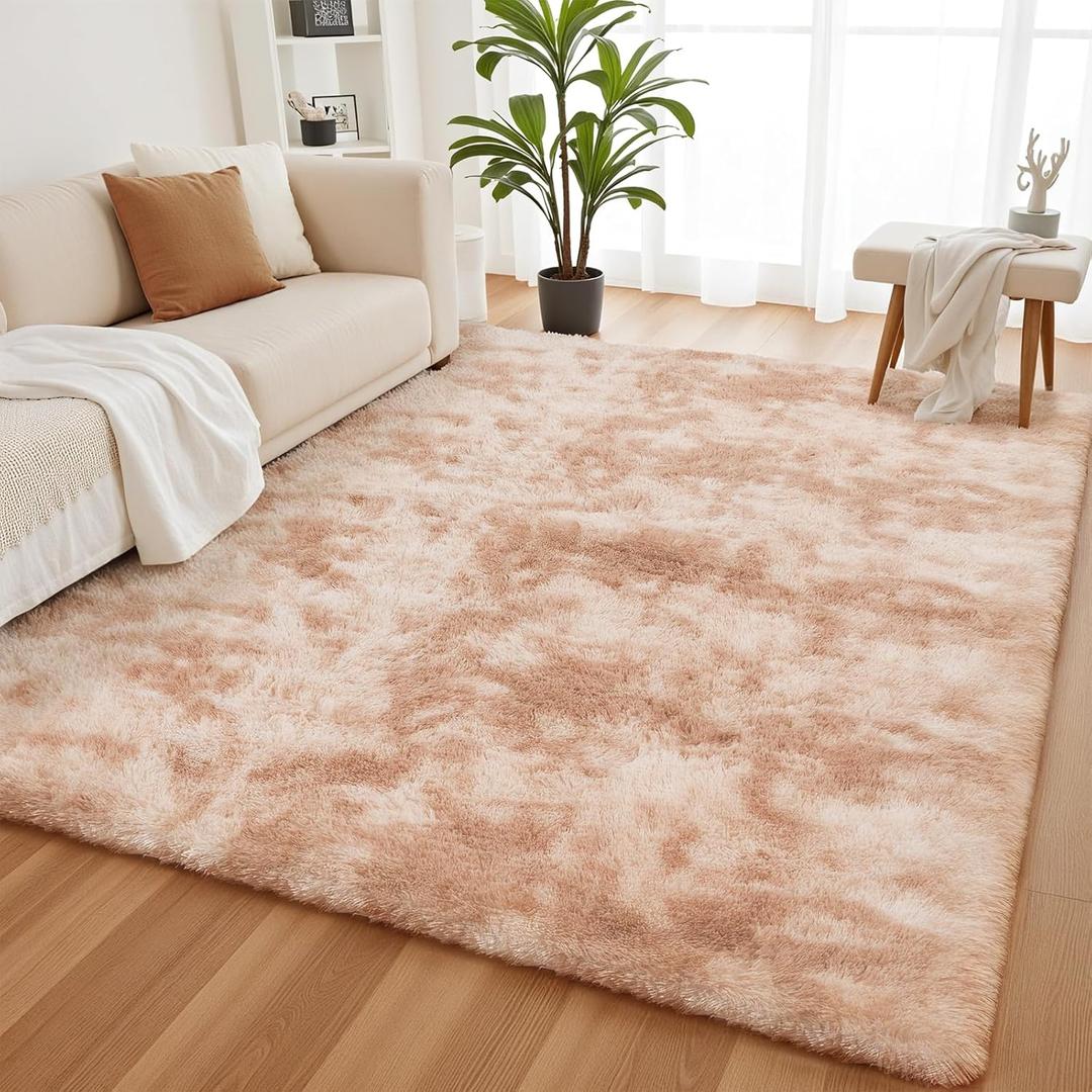 YOBATH Large 6x9 Area Rugs for Living Room Bedroom, Fluffy Fuzzy Shaggy Carpet Shag Rugs for Girls Boys Kids Indoor Floor Nursery Home Decor, Tie-Dyed Beige