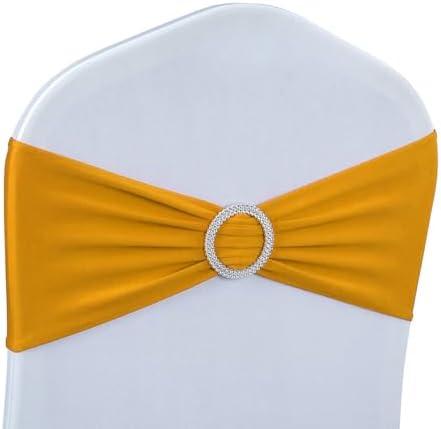 100 PCS Spandex Chair Sashes Bands Stretch Chair Ties Bows with Buckle Slider for Wedding Party Banquet Decoration（Yellow）