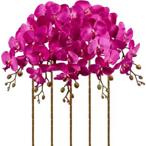 Hot Pink Artificial Orchids Flowers 5PCS Faux Orchid Stems 35.4" Phalaenopsis Branches for Tall Vase for Bridal Shower Home Party Wedding Decoration (Hot Pink)