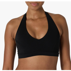 Queenike Women's Active FormFlex Buttery Soft Light Support Halter V-Neck Sports Bra, (Black, XL)