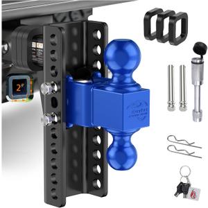 Euvlvt Adjustable Trailer Hitch -Drop Hitch (Fits 2-Inch Receiver) -8" Drop/Rise Tow Hitch, 2" & 2-5/16" Ball Hitches for Trucks -21,500 GTW Hitch Ball Mount with Anti-Theft Locking Hitch Pins (Black + Blue)