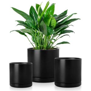 vancasso Ceramic Plant Pots, 3 Piece Planters for Indoor Plants, 4.25+5.25+6.25 Inch Flower Pots with Drainage, Plant Pots Indoor for Succulent, Pothos, Snake Plant and Money Tree, Etc (Black)