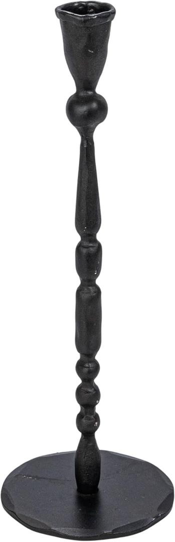 Creative Co-Op Decorative Hand-Forged Metal Taper Holder, Black (4" Round x 12"H)