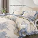 Oli Anderson Floral Comforter Set King Size, 5 Piece Vintage Botanical Print Bedding Set, Farmhouse Lightweight Bed in a Bag with 1 Ruffle Flowers Comforter, 2 Pillowcases, 2 Pillows (Blue, King)