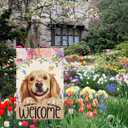 2 x Heyfibro Welcome Spring Summer Flower Garden Flag 12x18 Inch Double Sided Burlap,Cute Golden Retriever Dog Butterfly Yard Flag for Seasonal Holiday Farmhouse Outdoor Decor(ONLY FLAG)
