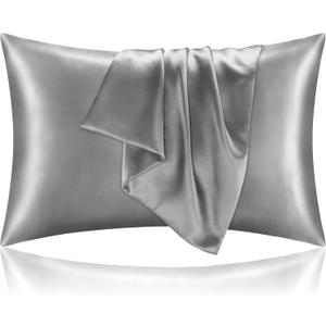 BEDELITE Satin Pillowcase for Hair and Skin, Super Soft and Cooling Similar to Silk Pillow Cases 2 Pack with Envelope Closure, Gift for Women Men (20"x26" Standard Size, Grey)